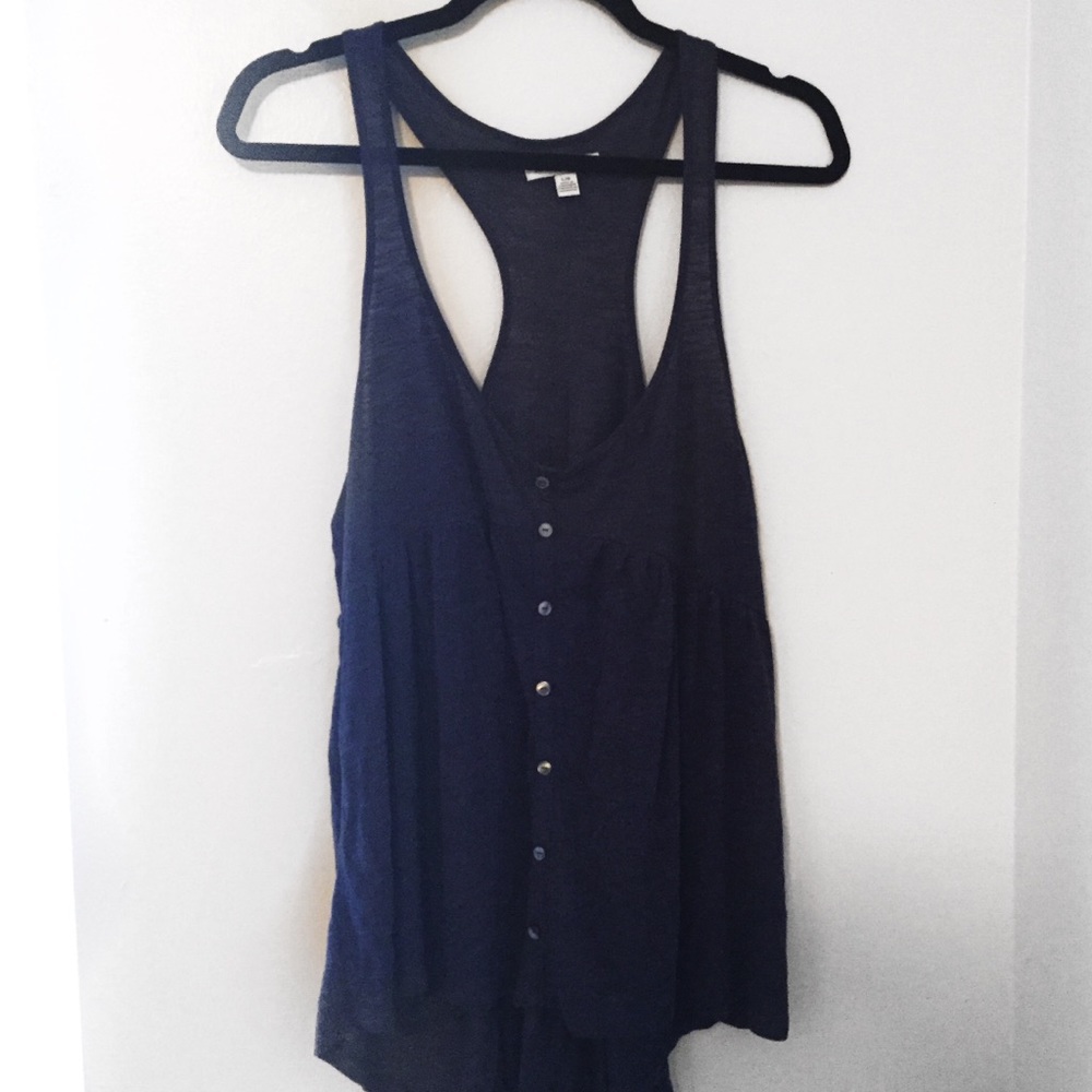 American Eagle Blue Flowy Tank With Button Detail
